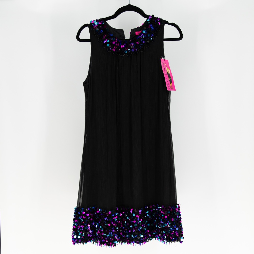 NEW Betsey Johnson Chiffon Purple Blue Sequin Sparkle Beaded Embellished Dress
